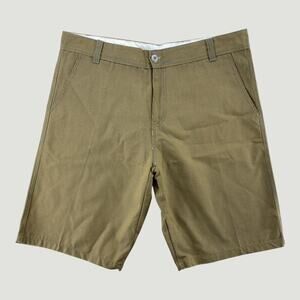Men’s Striped Chino Shorts Olive Yellow Pinstripe Casual Flat Front 35